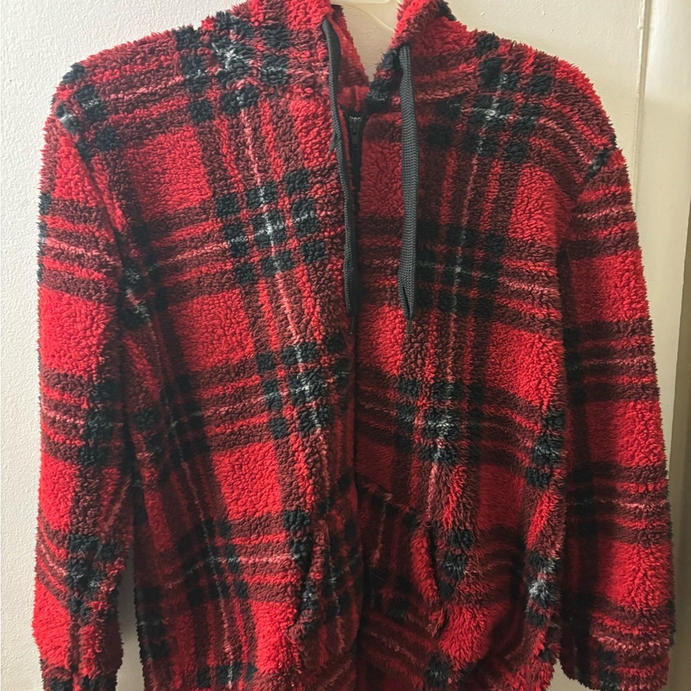 Red and Black Plaid Sherpa Hoodie